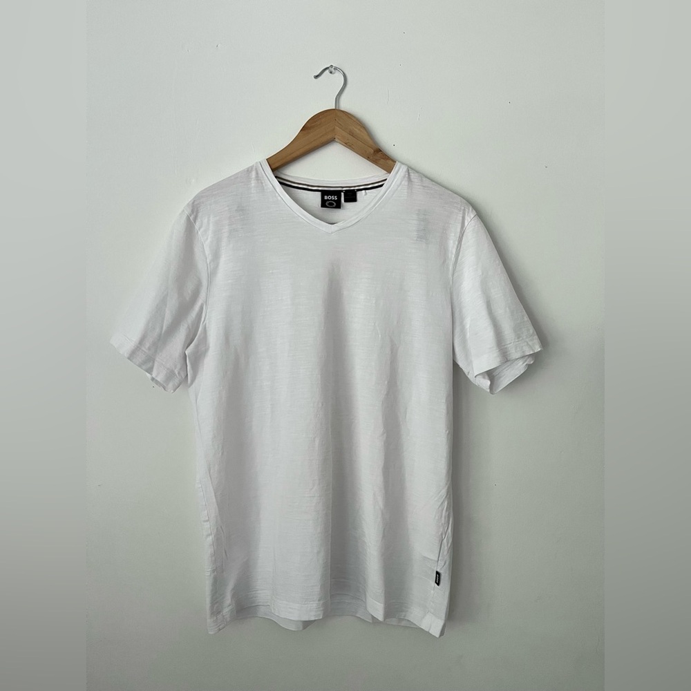 Boss White V-Neck Shirt In Mercerized Cotton - Picture 6 of 9
